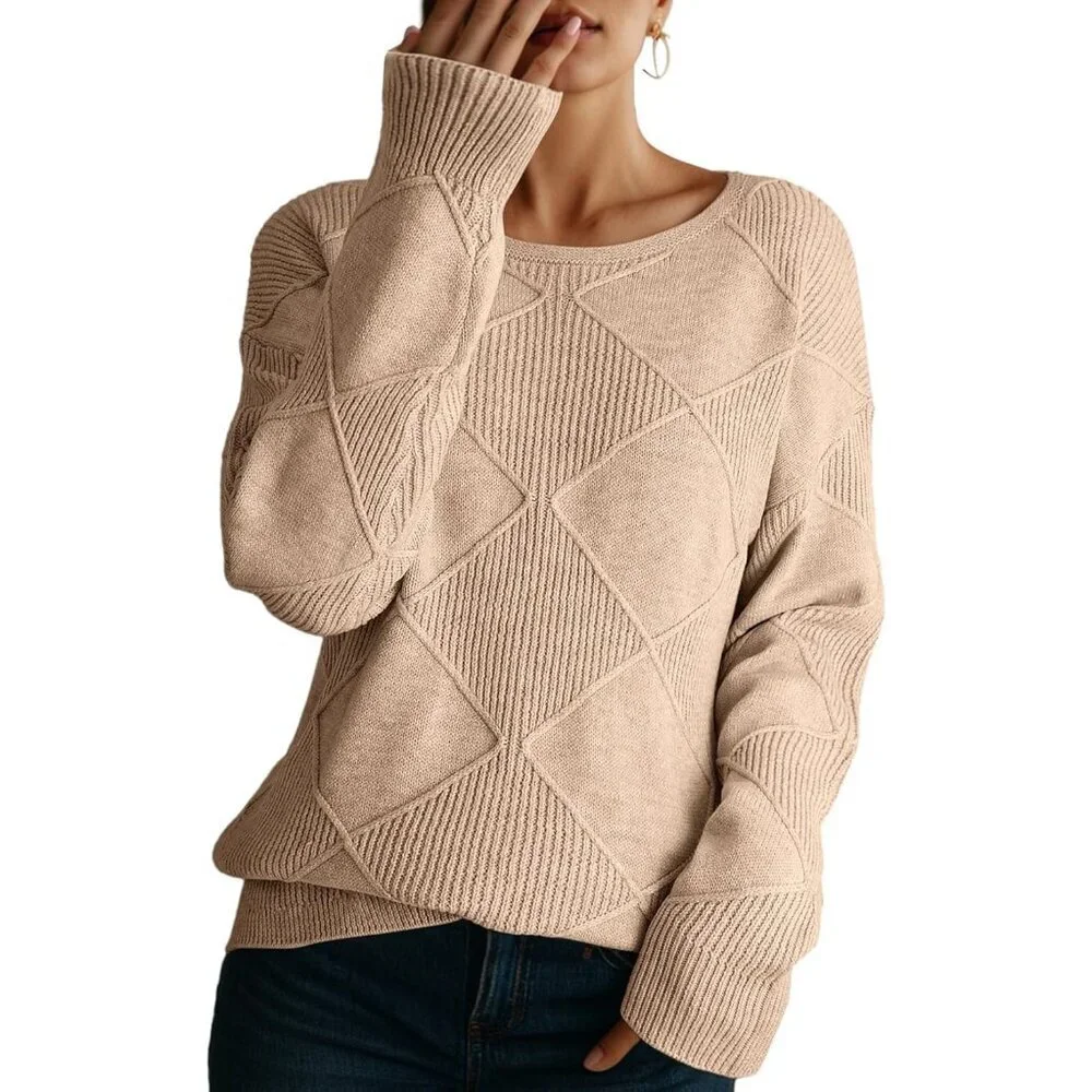 Women's Crew Neck Long Sleeve Sweaters Warm Casual Pullover Tops - Picture 1 of 4